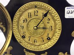 Ansonia Ornate Iron Keywind Clock w/ Key