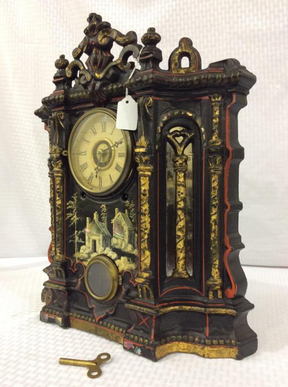 Ornate Iron Keywind Clock-Clock Works but