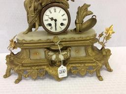 Ornate Brass & Marble Statue Clock w/ key