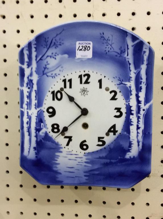 Blue & White Porcelain Keywind Hanging Wall Clock-