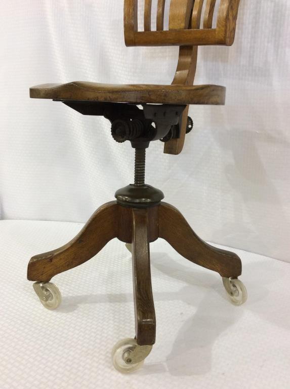 Antique Wood Swivel Adjustable Chair