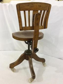 Antique Wood Swivel Adjustable Chair