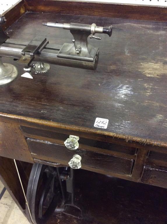 Antique Watch Makers Cabinet w/ Lathe, 4 Drawers