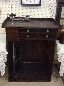 Antique Watch Makers Cabinet w/ Lathe, 4 Drawers