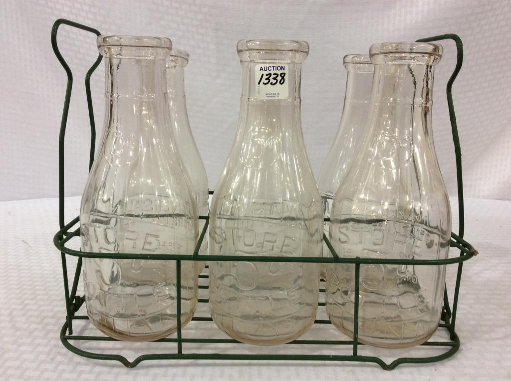 Wire MIlk Carrier w/ 6 Quart Size Glass Milk