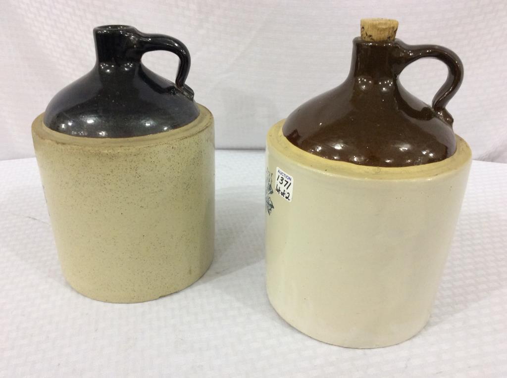 Lot of 2 One Gal. Stoneware Jugs Front Marked