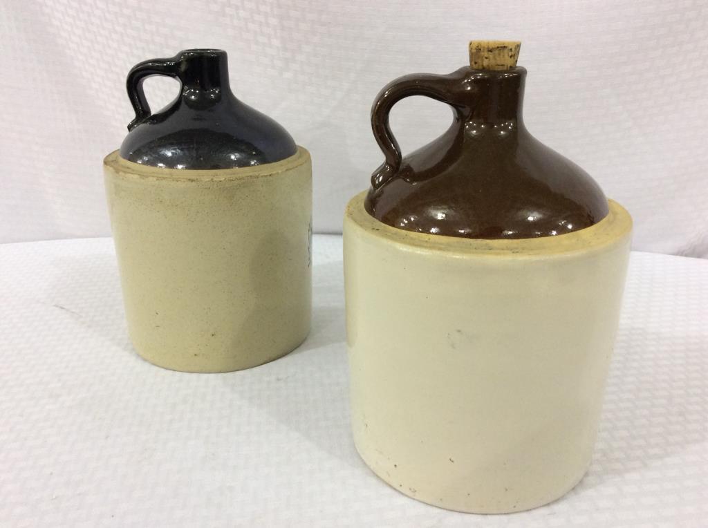 Lot of 2 One Gal. Stoneware Jugs Front Marked