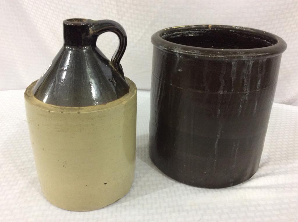 Lot of 2 Stoneware Pieces Including Brown