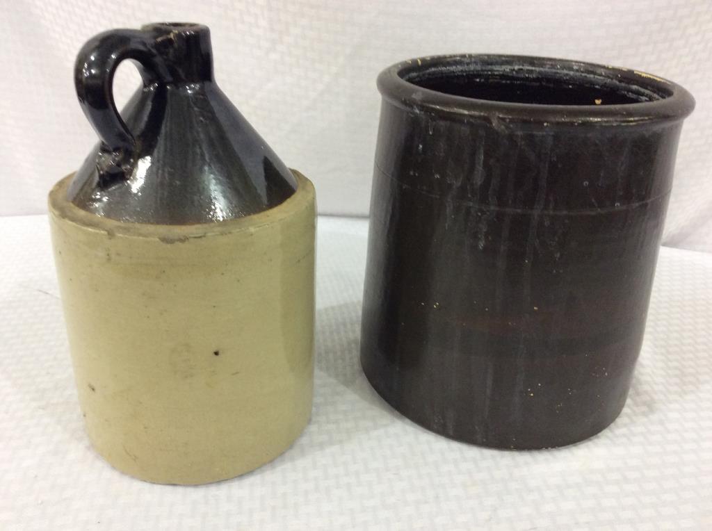 Lot of 2 Stoneware Pieces Including Brown