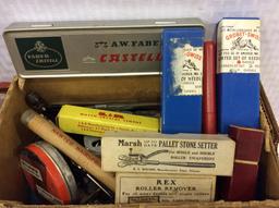 Box w/ Various Watch & Clock Repair Tools,