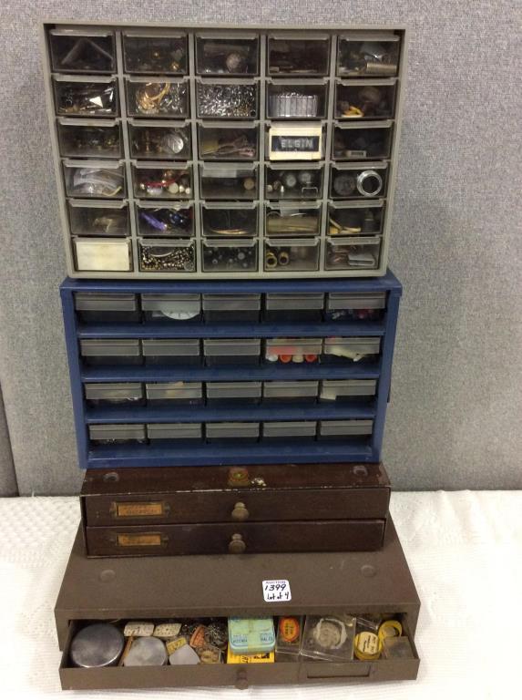 Lot of 4 Bins of Clock, Watch & Pocket Watch