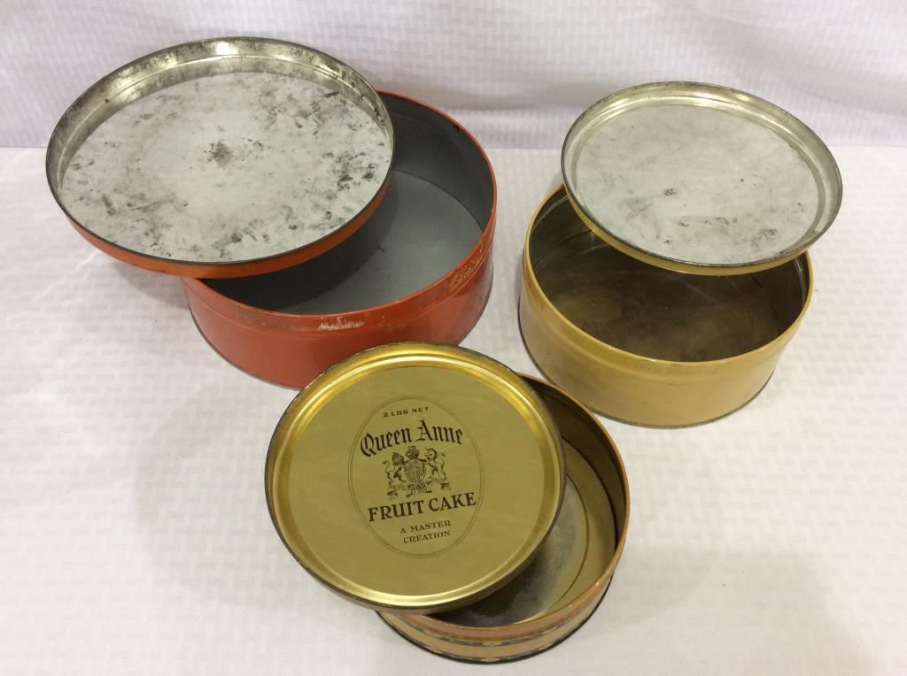 Lot of 3 Fruit Cake Round Tins Including