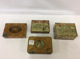 Lot of 4 Sm. Tobacco Tins Including