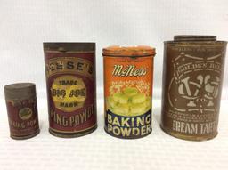 Lot of 4 Adv. Tins Including 3 Baking Powder-