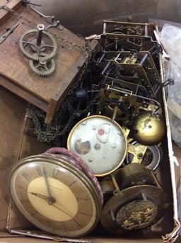 Lg. Box of Various Clock Parts & Damage or