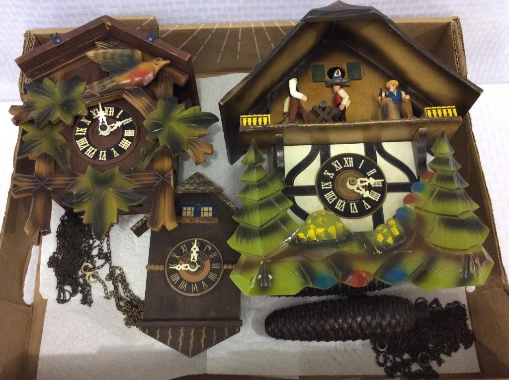 2 Boxes of Clocks Including Cuckoo Clocks