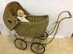 Large Wicker Baby Buggy with