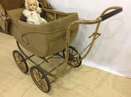 Large Wicker Baby Buggy with