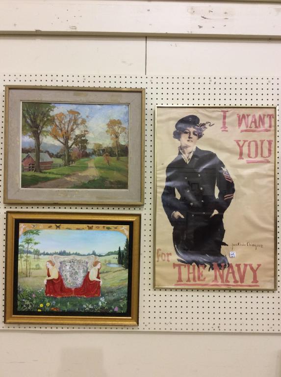 Lot of 3 Including Framed Navy Poster & 2 Framed