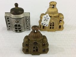 Lot of 3 Various Iron Building Banks