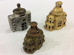 Lot of 3 Various Iron Building Banks