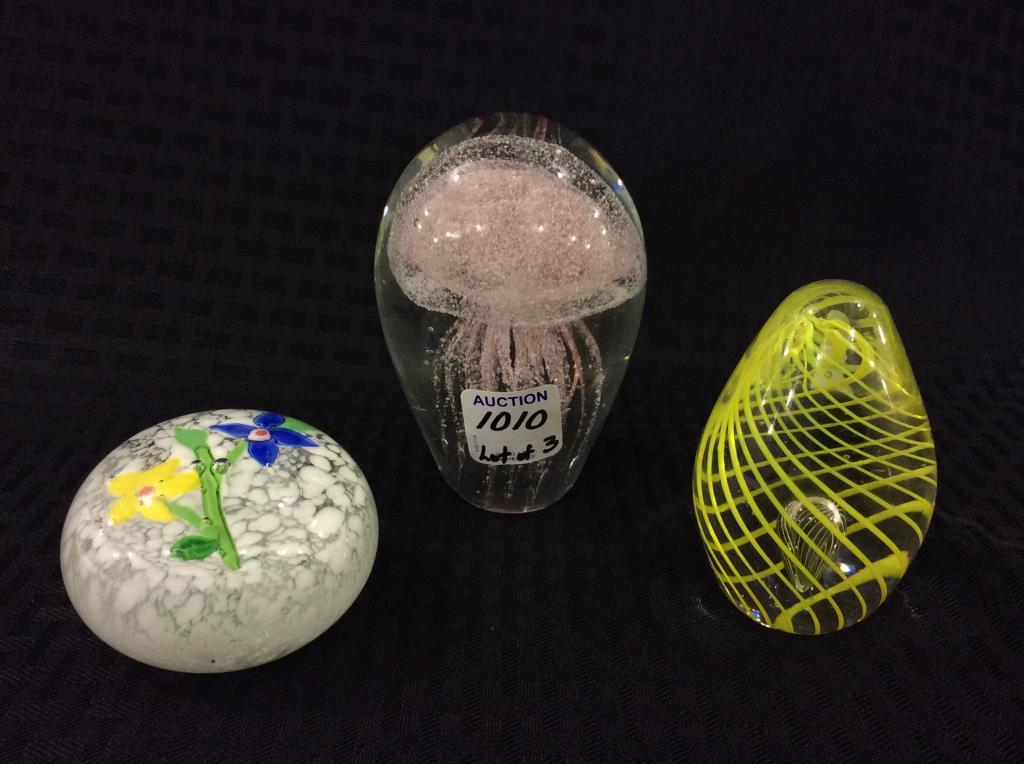 Lot of 3 Art Glass Paperweights