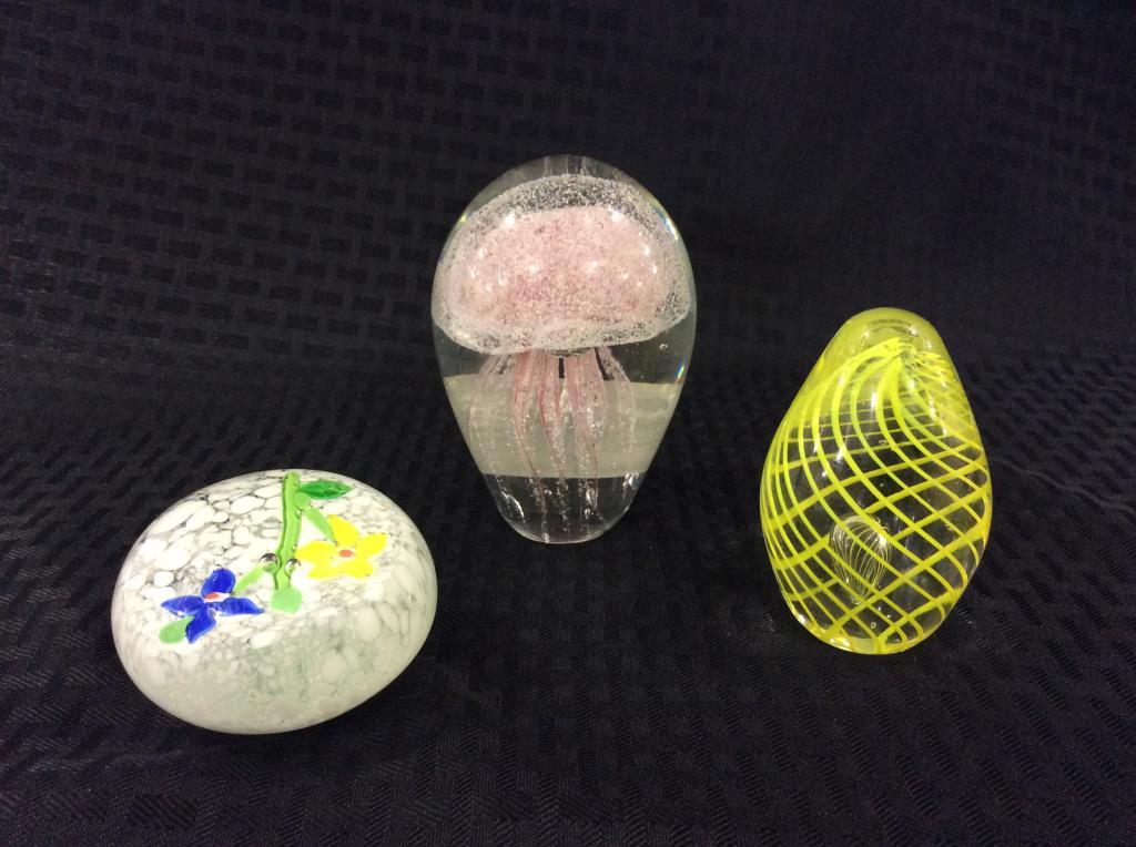 Lot of 3 Art Glass Paperweights