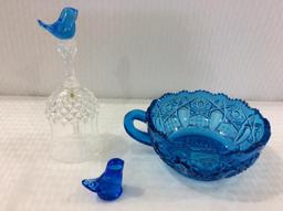 Lot of 3 Blue Glass Pieces Including