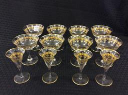 Lot of 12 Gold Trim Stemware Pieces