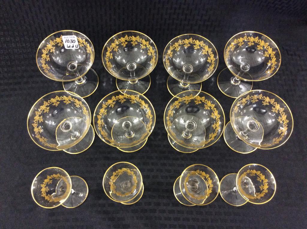 Lot of 12 Gold Trim Stemware Pieces