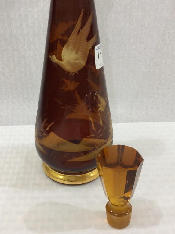 Amber & Gold Etched Glass Decanter