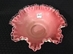 Cranberry Cased Glass Ruffled Edge