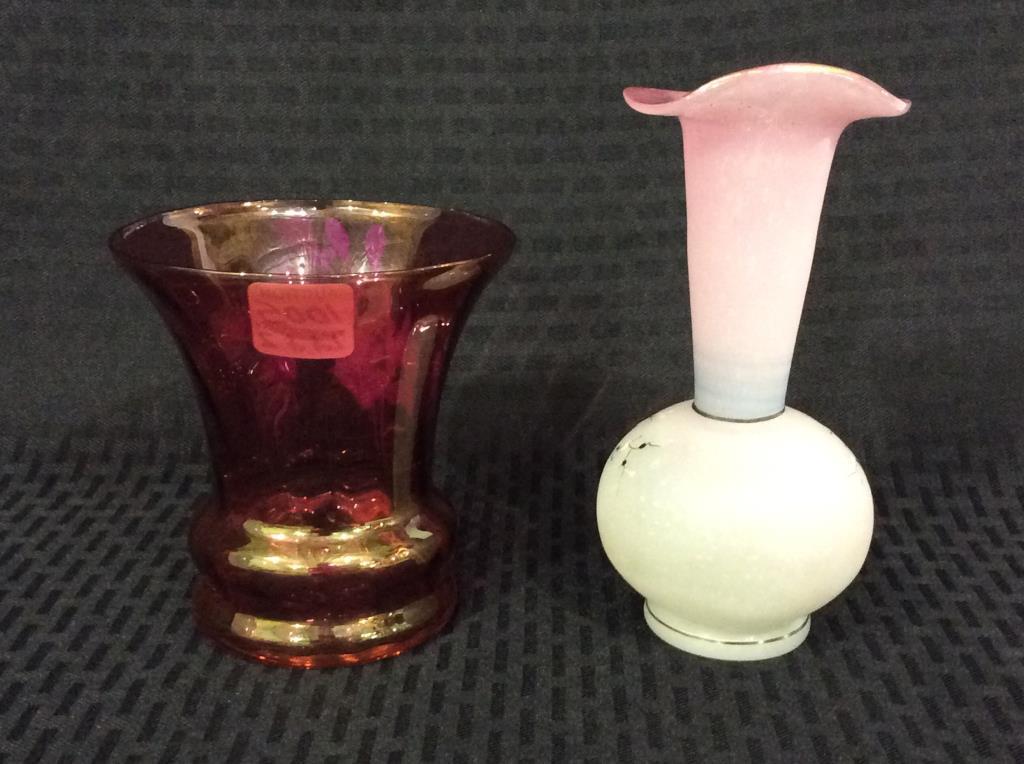 Lot of 2 Floral Paint Vases