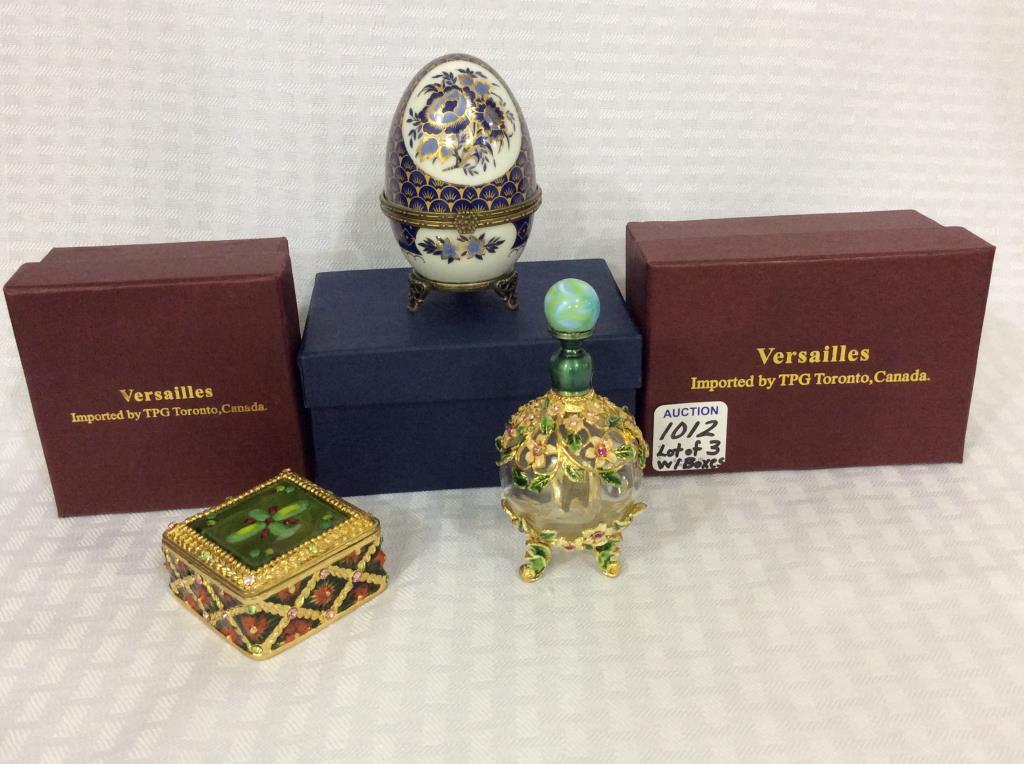 Lot of 3 Sm. Trinket Boxes & Decorative Bottle