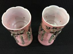 Pair of PInk Hand Painted Mantle Lusters