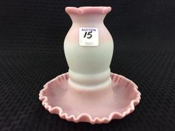 Pink & White Satin Glass Ruffled Edge Piece-Marked