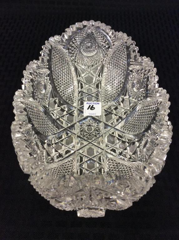 Ornate Brillant Oval Cut Glass Bowl