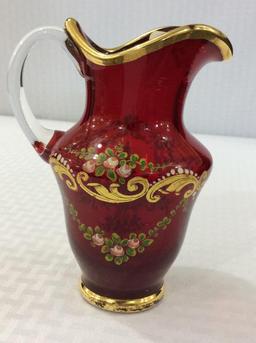 Moser Red Hand Painted Pitcher