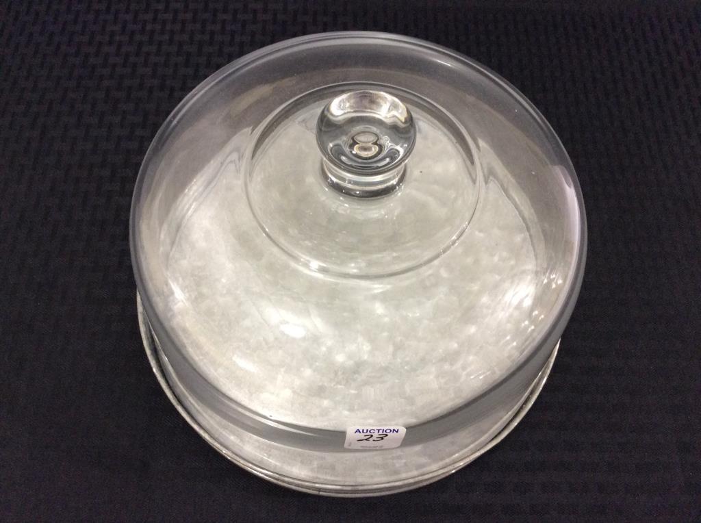 Round Galvanized Cake Plate w/. Glass Dome