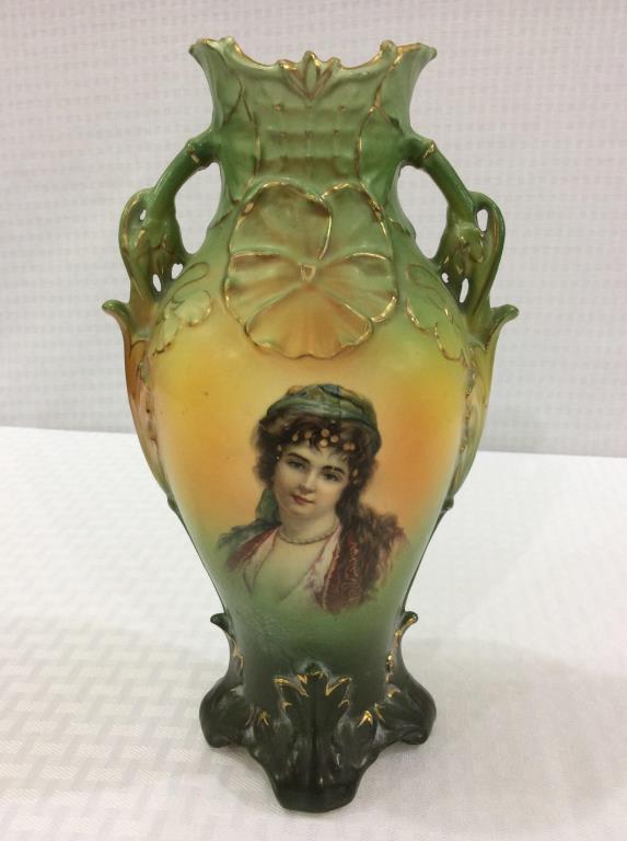 Ladies Portrait Vase Marked Vienna