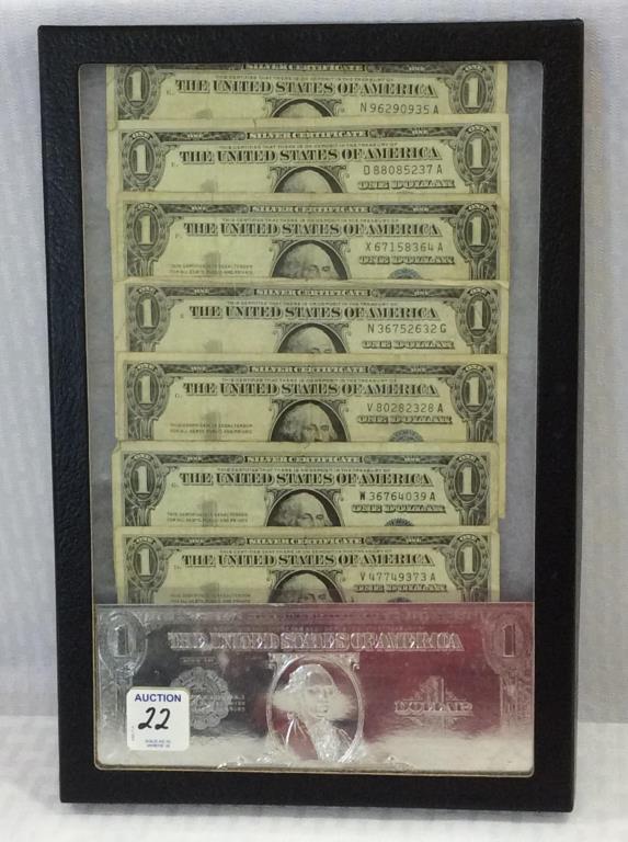 Lot of 7 One Dollar Silver Certificates-Blue Seal-