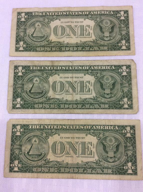 Lot of 7 One Dollar Silver Certificates-Blue Seal-