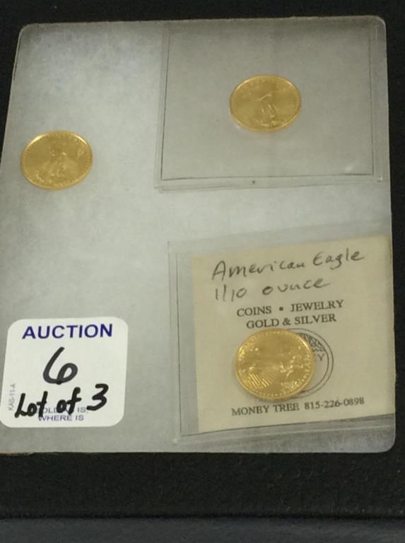 Lot of 3-1996  Liberty American Gold 1/10 OZ