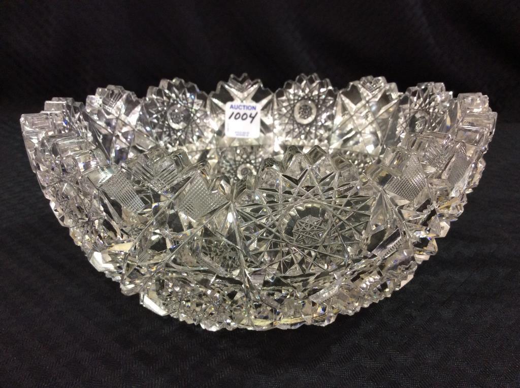 Heavy Ornate Cut Glass Bowl-Signed