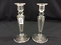 Pair of Matching Ornate Glass Candle Sticks