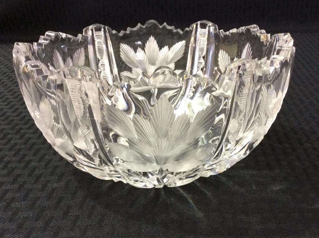 Beautiful Cut Glass Bowl w/ Floral Design