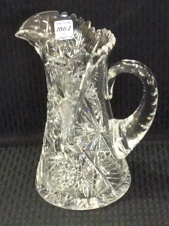 Beautiful Cut Glass Tankard Pitcher-