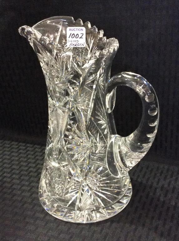 Beautiful Cut Glass Tankard Pitcher-