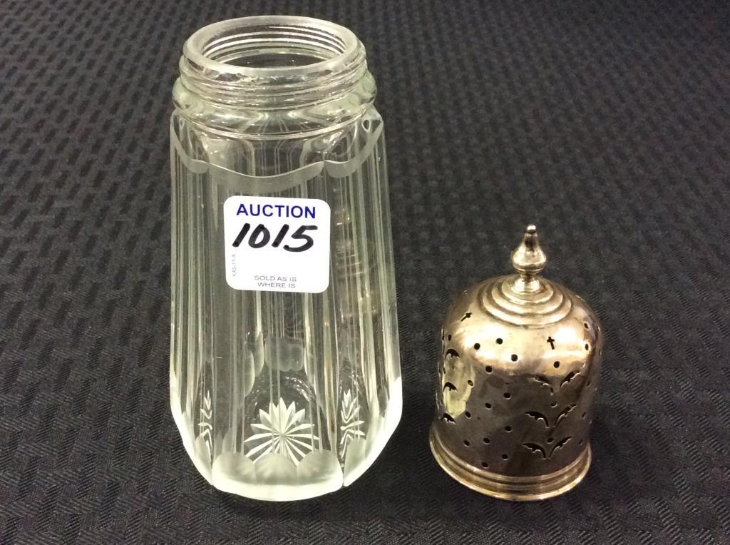 Etched Glass Shaker w/ Sterling Silver Top