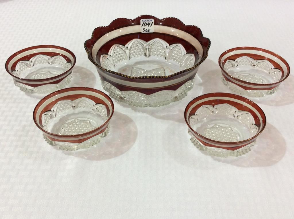 Ruby Star Pattern Glass Berry Set w/ Lg.